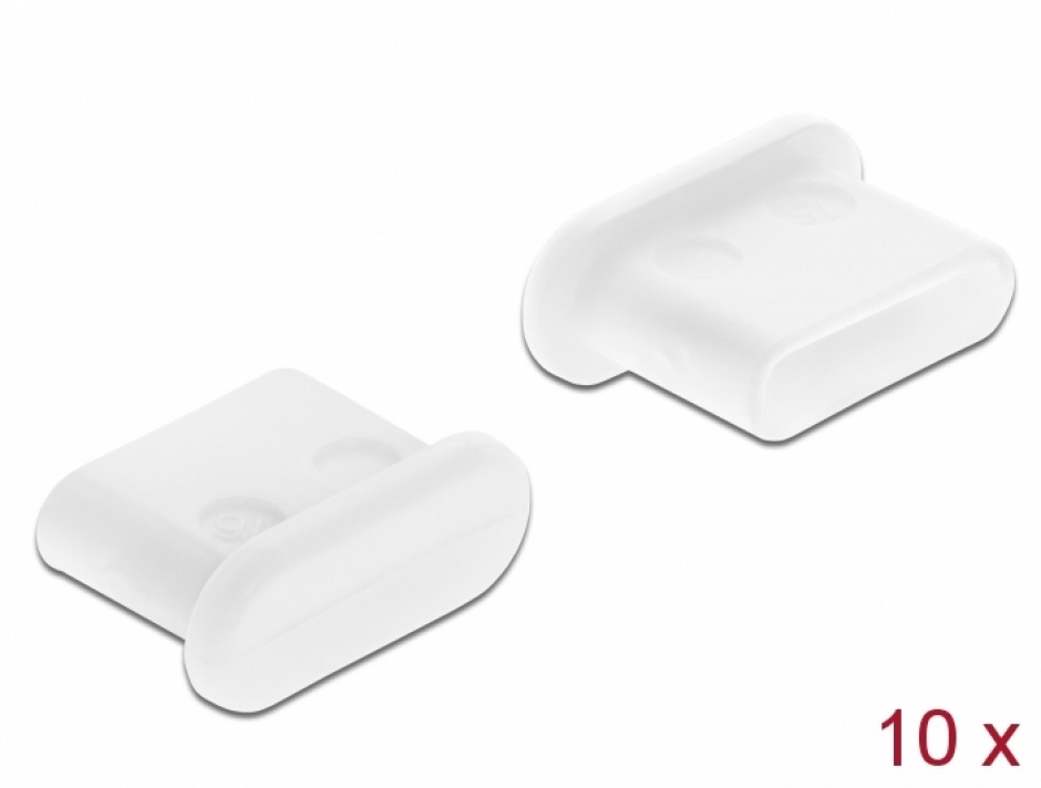 Imagine Protectie impotriva prafului pentru conector USB-C mama Alb set 10 buc, Delock 64095